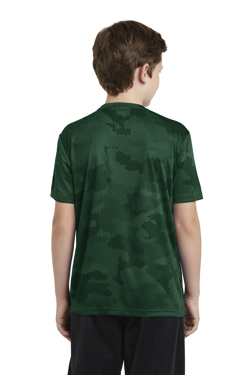 Sport-Tek YST370 Youth CamoHex Moisture Wicking Short Sleeve Crewneck T-Shirt Forest Green Back