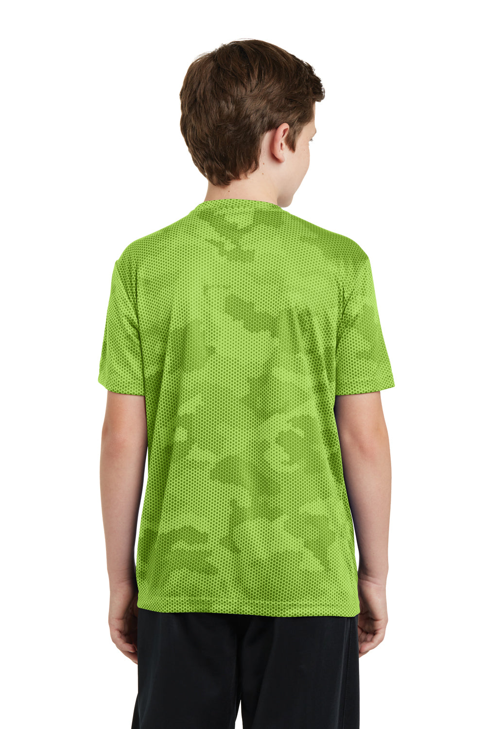 Sport-Tek YST370 Youth CamoHex Moisture Wicking Short Sleeve Crewneck T-Shirt Lime Green Back
