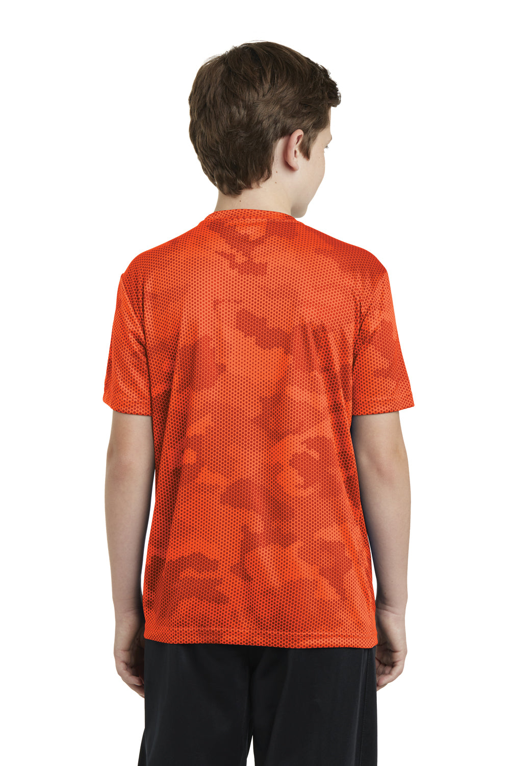 Sport-Tek YST370 Youth CamoHex Moisture Wicking Short Sleeve Crewneck T-Shirt Orange Back