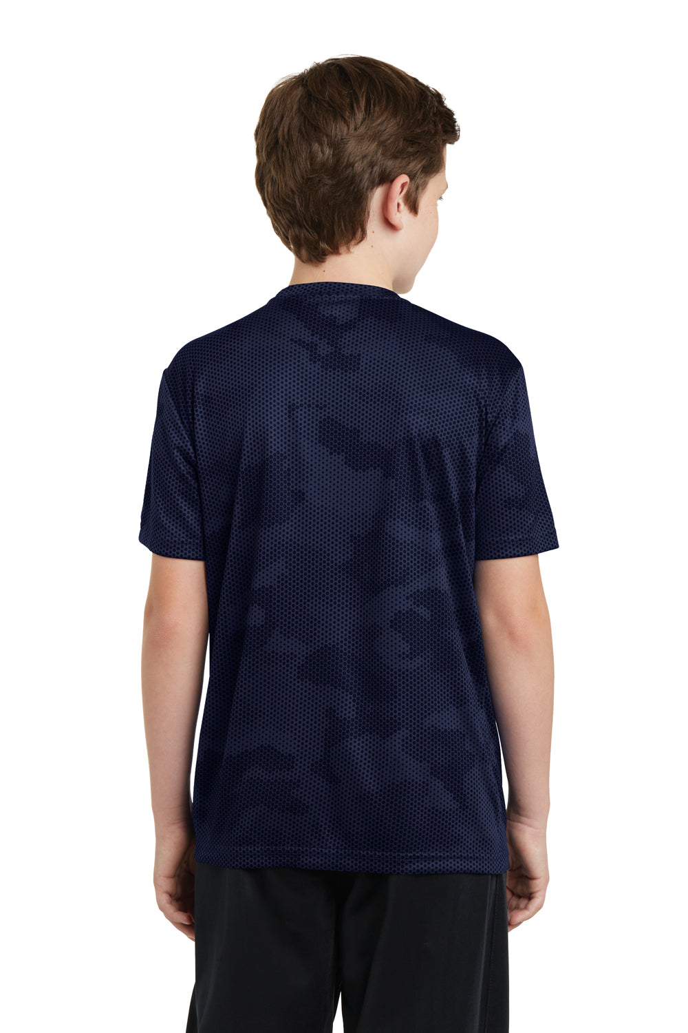 Sport-Tek YST370 Youth CamoHex Moisture Wicking Short Sleeve Crewneck T-Shirt Navy Blue Back