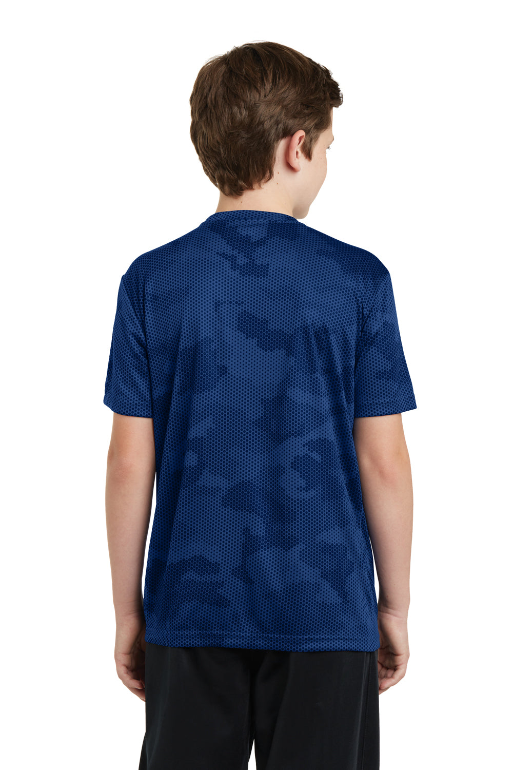 Sport-Tek YST370 Youth CamoHex Moisture Wicking Short Sleeve Crewneck T-Shirt Royal Blue Back