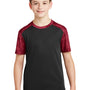 Sport-Tek Youth CamoHex Moisture Wicking Short Sleeve Crewneck T-Shirt - Black/Deep Red - Closeout