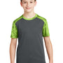 Sport-Tek Youth CamoHex Moisture Wicking Short Sleeve Crewneck T-Shirt - Iron Grey/Lime Shock Green - Closeout