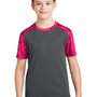 Sport-Tek Youth CamoHex Moisture Wicking Short Sleeve Crewneck T-Shirt - Iron Grey/Raspberry Pink - Closeout