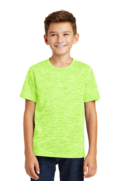 Sport-Tek YST390 Youth Electric Heather Moisture Wicking Short Sleeve Crewneck T-Shirt Lime Green Front
