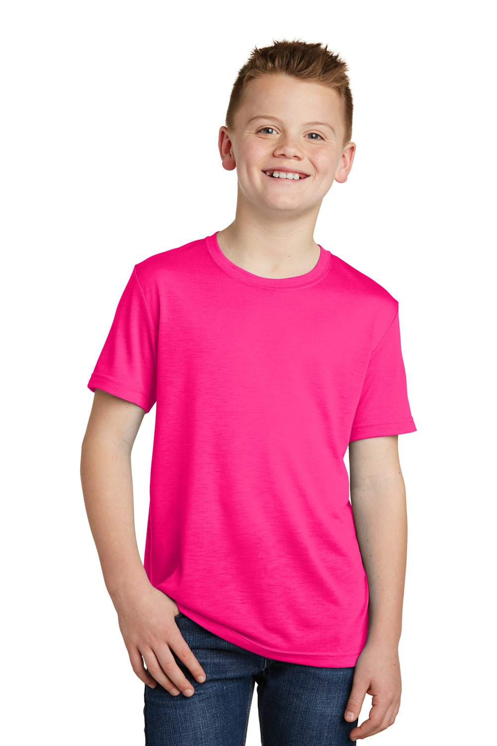 Sport-Tek YST450 Youth Competitor Moisture Wicking Short Sleeve Crewneck T-Shirt Neon Pink Front