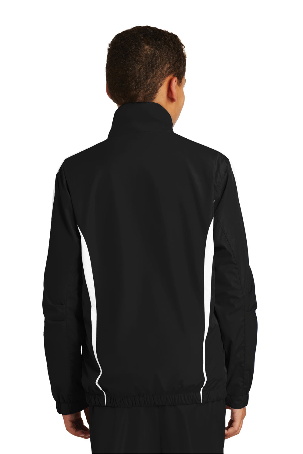 Sport-Tek YST60 Youth Water Resistant Full Zip Jacket Black/White Back