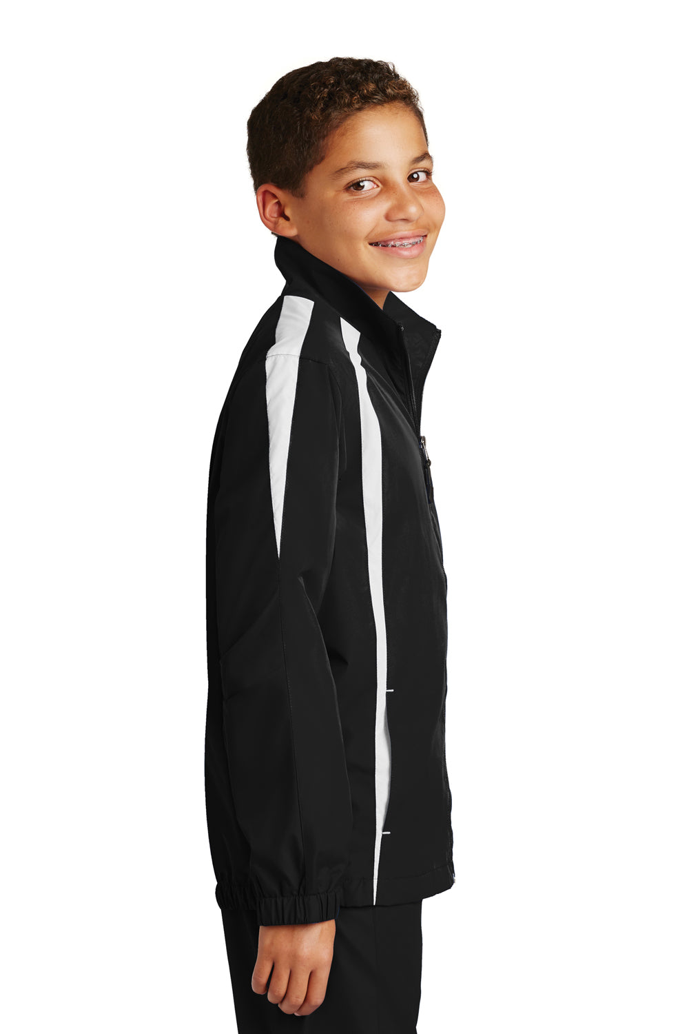 Sport-Tek YST60 Youth Water Resistant Full Zip Jacket Black/White Side
