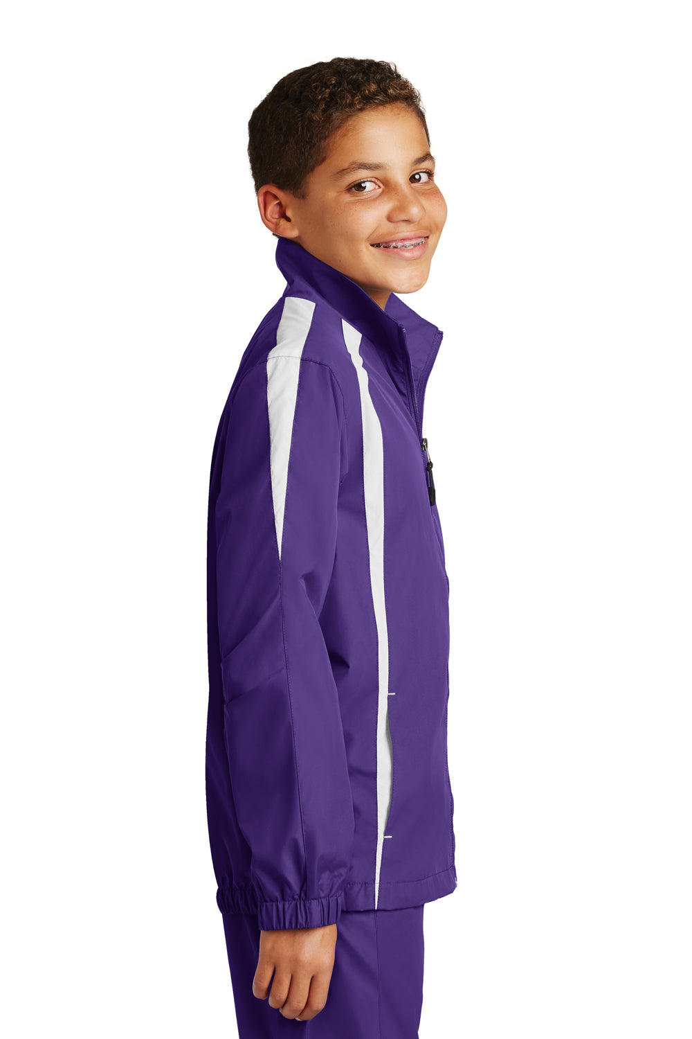 Sport-Tek YST60 Youth Water Resistant Full Zip Jacket Purple/White Side