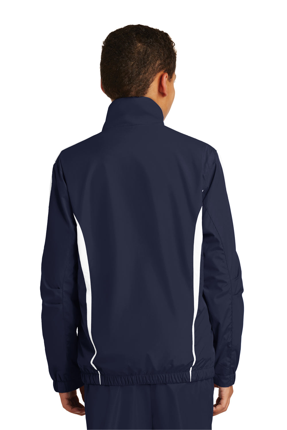 Sport-Tek YST60 Youth Water Resistant Full Zip Jacket Navy Blue/White Back