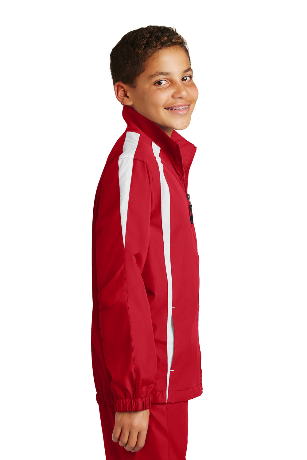 Sport-Tek YST60 Youth Water Resistant Full Zip Jacket Red/White Side
