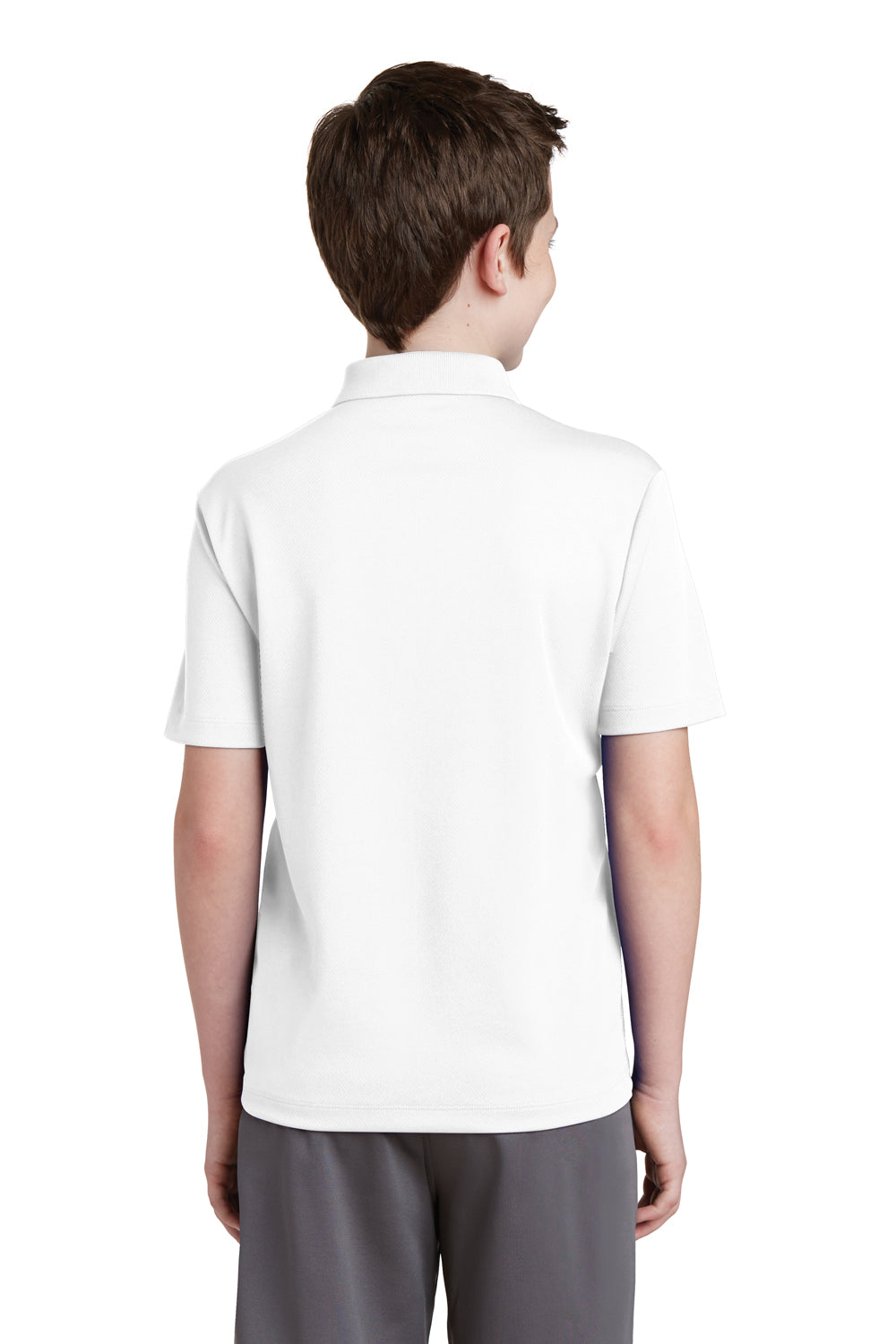 Sport-Tek YST640 Youth RacerMesh Moisture Wicking Short Sleeve Polo Shirt White Back