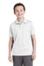 Sport-Tek YST640 Youth RacerMesh Moisture Wicking Short Sleeve Polo Shirt White Front