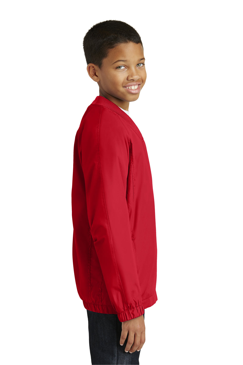 Sport-Tek YST72 Youth Water Resistant V-Neck Wind Jacket Red Side
