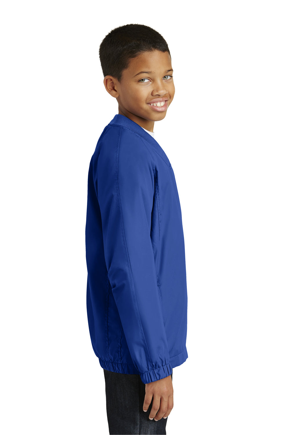 Sport-Tek YST72 Youth Water Resistant V-Neck Wind Jacket Royal Blue Side