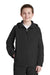 Sport-Tek YST73 Youth Water Resistant Full Zip Hooded Jacket Black Front
