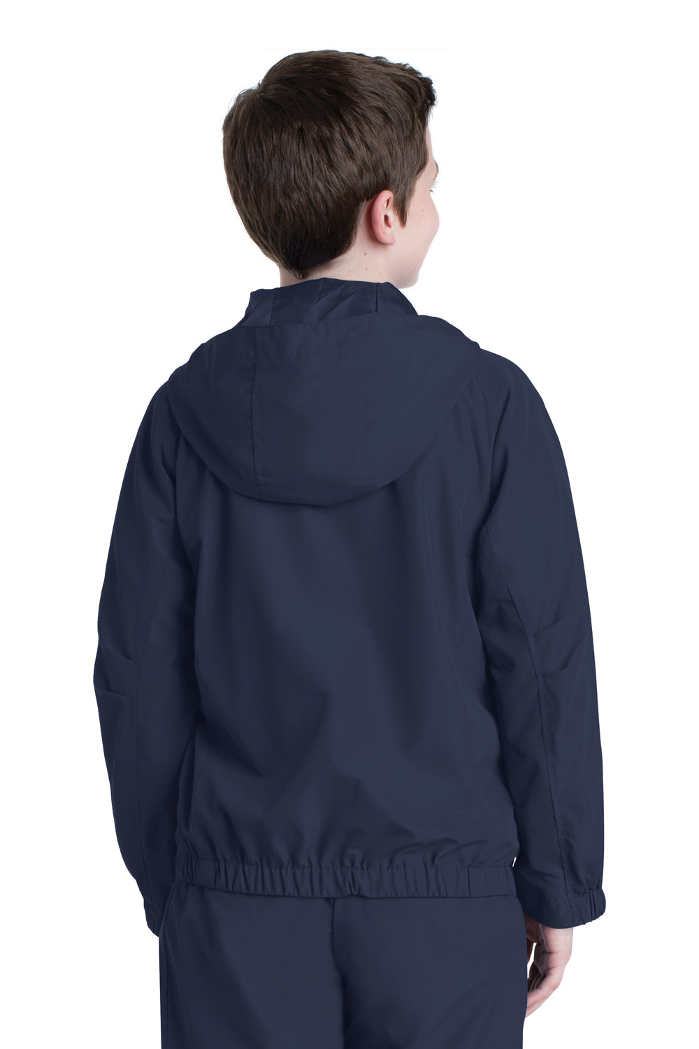 Sport-Tek YST73 Youth Water Resistant Full Zip Hooded Jacket Navy Blue Back