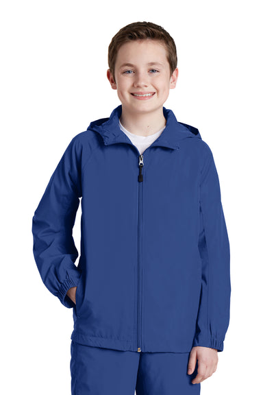 Sport-Tek YST73 Youth Water Resistant Full Zip Hooded Jacket Royal Blue Front