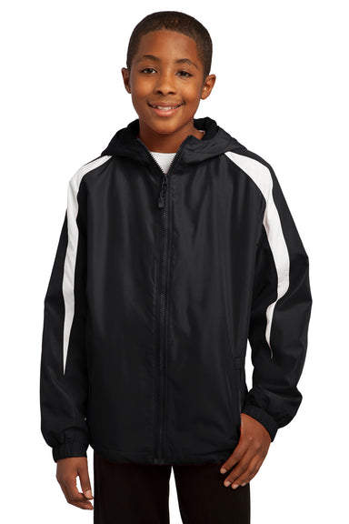 Sport-Tek YST81 Youth Full Zip Hooded Jacket Black Front