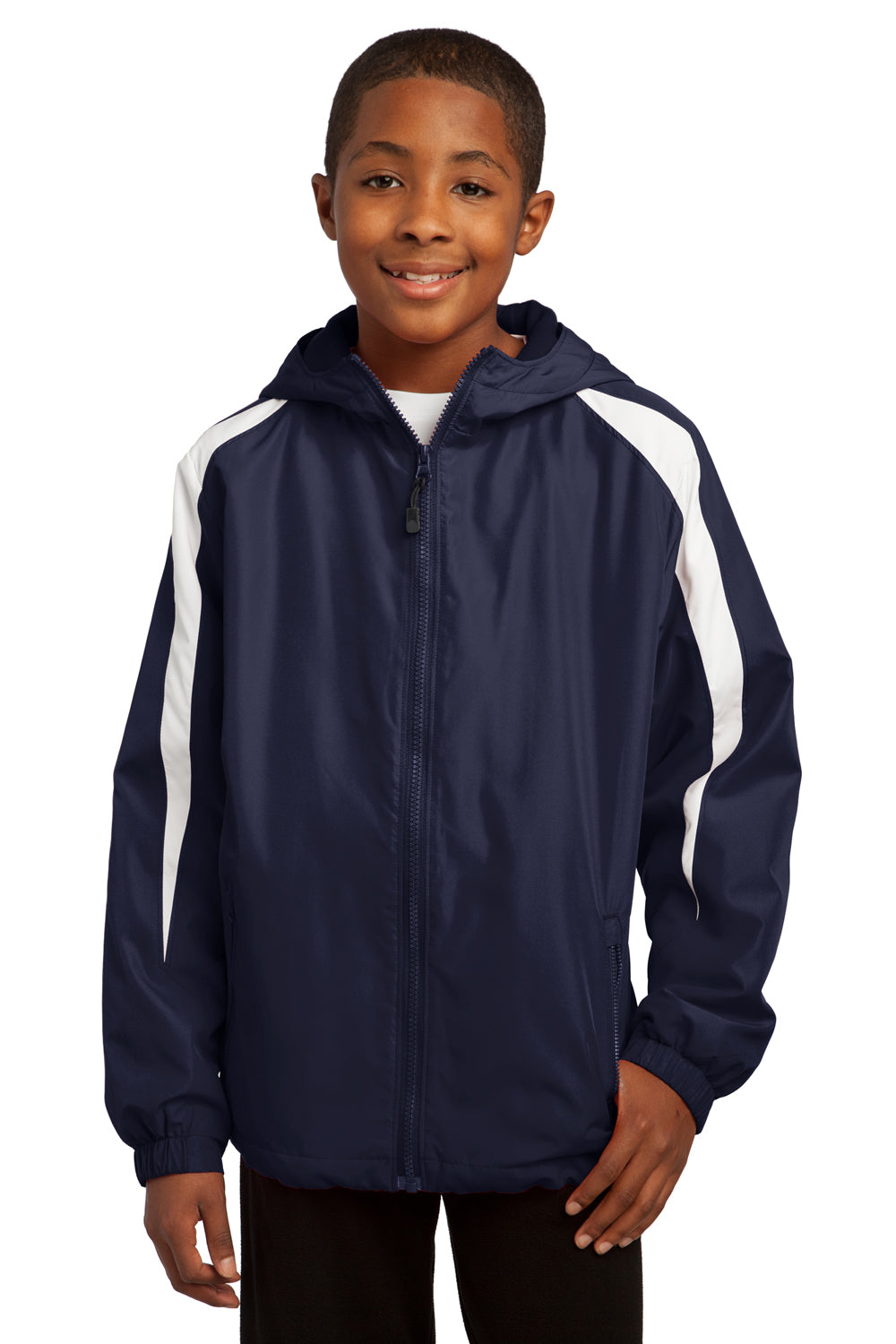 Sport-Tek YST81 Youth Full Zip Hooded Jacket Navy Blue Front