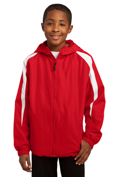 Sport-Tek YST81 Youth Full Zip Hooded Jacket Red Front