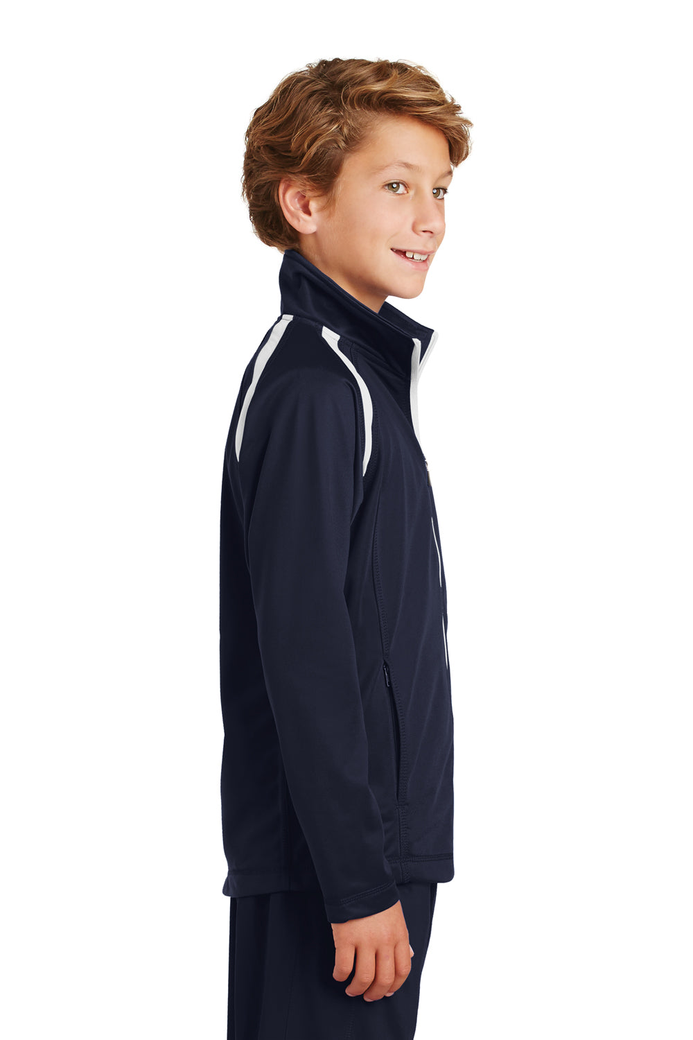 Sport-Tek YST90 Youth Full Zip Track Jacket Navy Blue Side