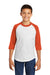Sport-Tek YT200 Youth 3/4 Sleeve Crewneck T-Shirt White/Orange Front