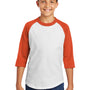 Sport-Tek Youth 3/4 Sleeve Crewneck T-Shirt - White/Deep Orange