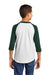 Sport-Tek YT200 Youth 3/4 Sleeve Crewneck T-Shirt White/Forest Green Back