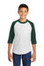 Sport-Tek YT200 Youth 3/4 Sleeve Crewneck T-Shirt White/Forest Green Front
