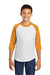 Sport-Tek YT200 Youth 3/4 Sleeve Crewneck T-Shirt White/Gold Front