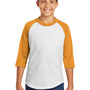 Sport-Tek Youth 3/4 Sleeve Crewneck T-Shirt - White/Gold