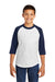 Sport-Tek YT200 Youth 3/4 Sleeve Crewneck T-Shirt White/Navy Blue Front