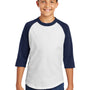 Sport-Tek Youth 3/4 Sleeve Crewneck T-Shirt - White/Navy Blue