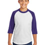 Sport-Tek Youth 3/4 Sleeve Crewneck T-Shirt - White/Purple