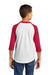 Sport-Tek YT200 Youth 3/4 Sleeve Crewneck T-Shirt White/Red Back