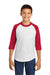 Sport-Tek YT200 Youth 3/4 Sleeve Crewneck T-Shirt White/Red Front