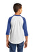 Sport-Tek YT200 Youth 3/4 Sleeve Crewneck T-Shirt White/Royal Blue Back