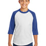 Sport-Tek Youth 3/4 Sleeve Crewneck T-Shirt - White/Royal Blue