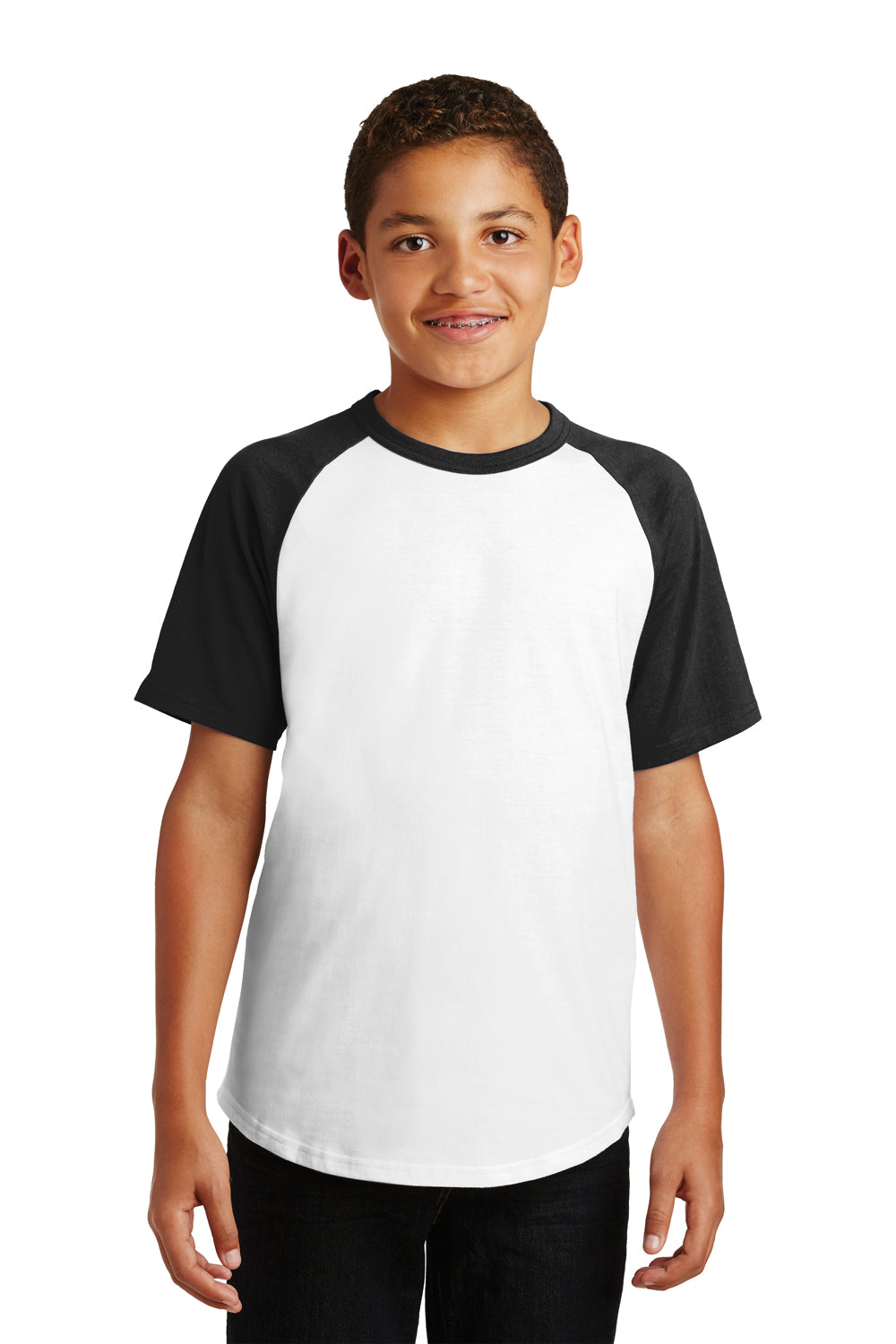 Sport-Tek YT201 Youth Short Sleeve Crewneck T-Shirt White/Black Front