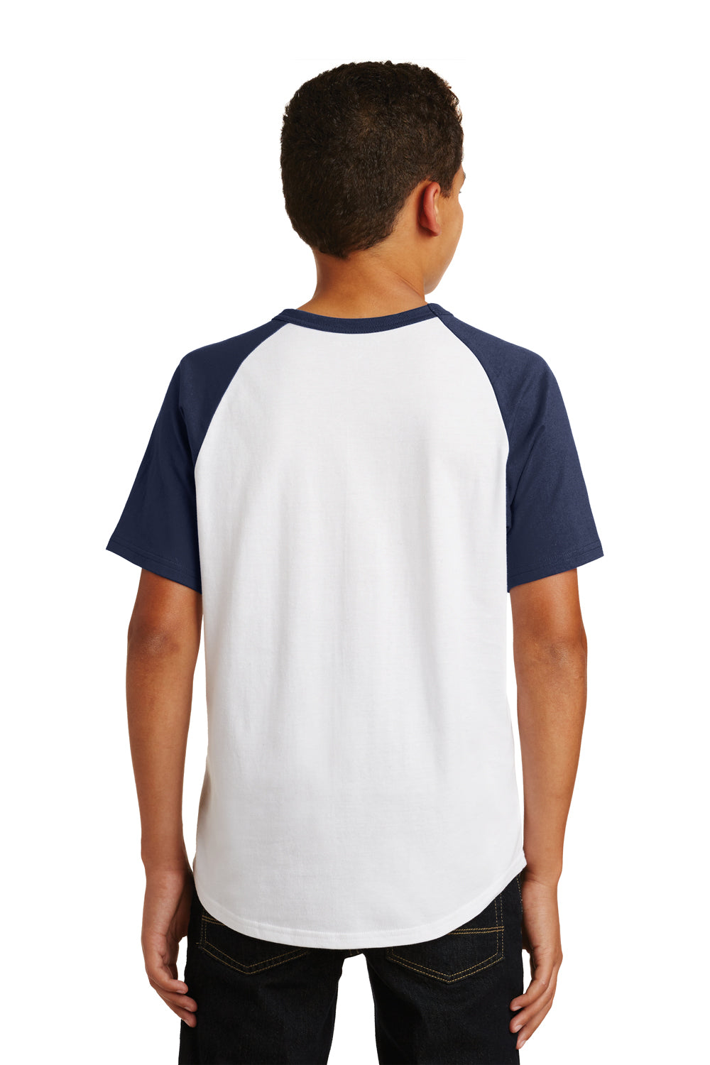 Sport-Tek YT201 Youth Short Sleeve Crewneck T-Shirt White/Navy Blue Back