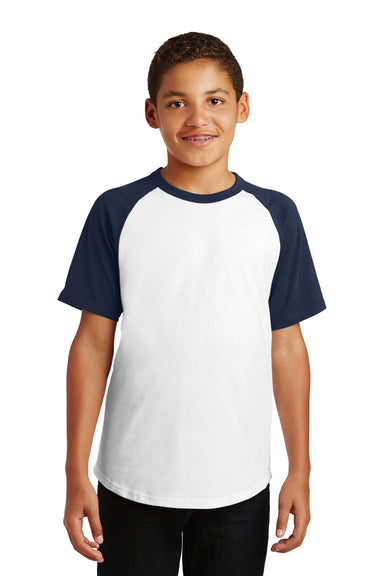 Sport-Tek YT201 Youth Short Sleeve Crewneck T-Shirt White/Navy Blue Front