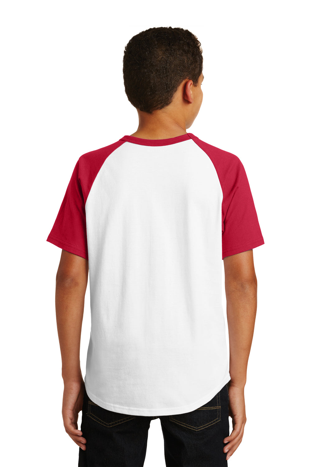 Sport-Tek YT201 Youth Short Sleeve Crewneck T-Shirt White/Red Back